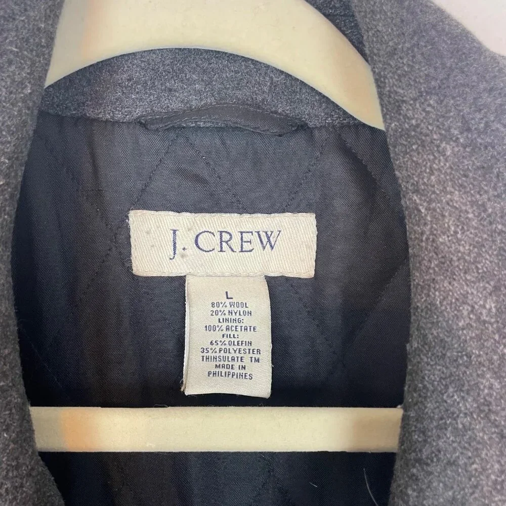 J. Crew Men's L Gray Charcoal Wool‎ Blend Classic University Peacoat Overcoat